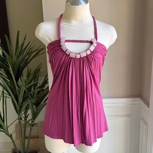 NEW SKY Brand Stone Necklace Trim Top Y2K Rose Pink